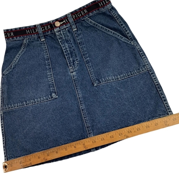 Tommy Hilfiger Womens Size 8 Blue Spellout Waistband Tape Blue Jean Short Skirt - Picture 10 of 10